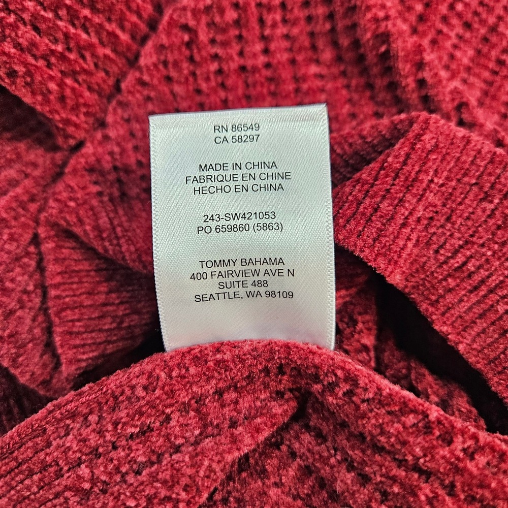 Tommy Bahama Island Soft Burgundy Red Chenille Waffle Knit Hoodie Sweater Large - Picture 8 of 8
